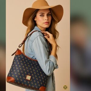 LOW START! Dooney & Bourke Blue and Brown Monogram Tote